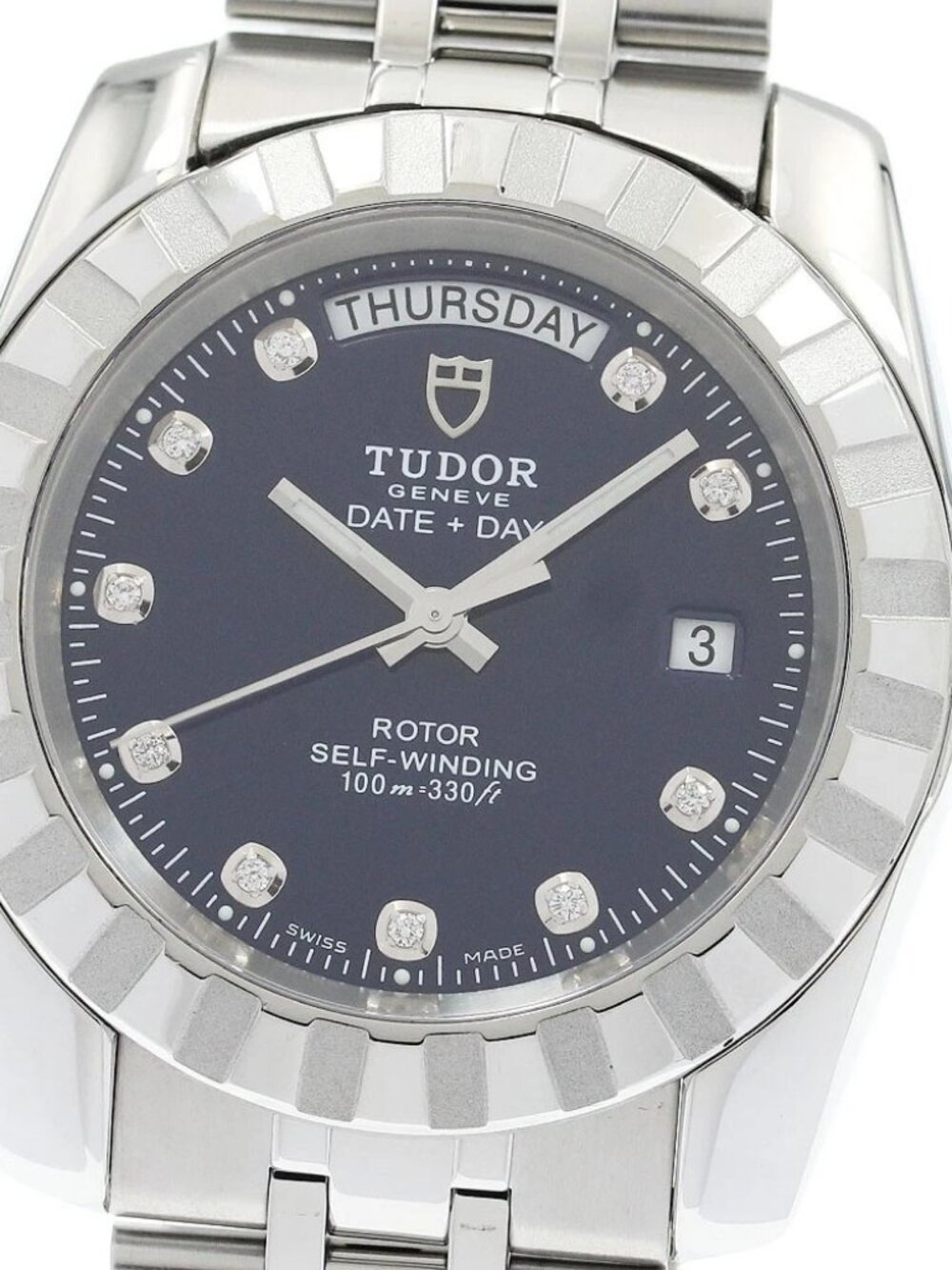 TUDOR Classic Date Day 23010 10P diamond Navy Dial Automatic Men's Watch